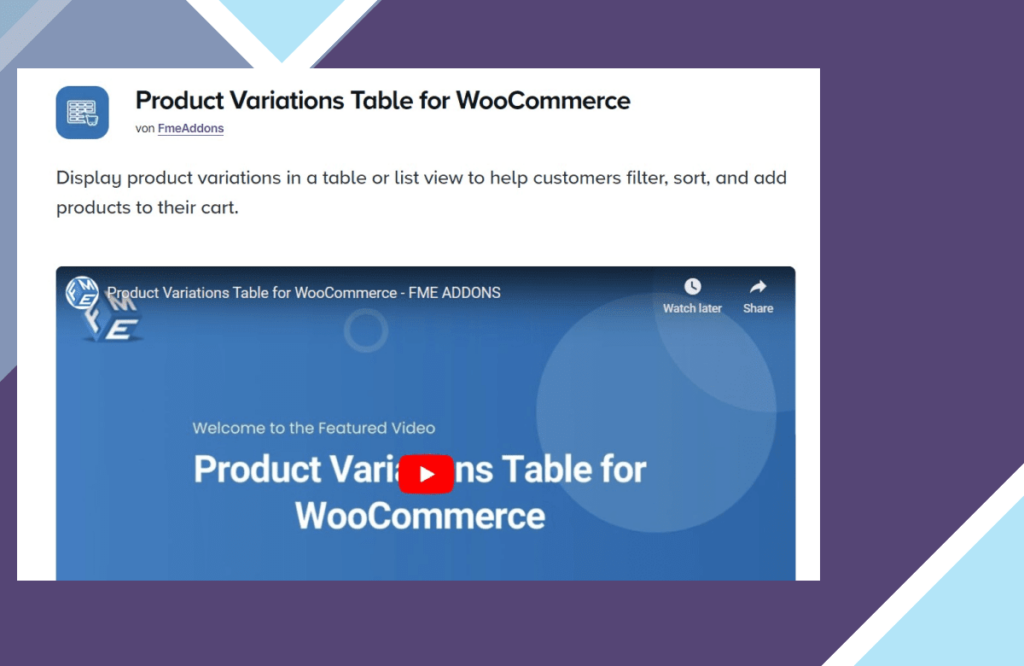 Product Variation Table